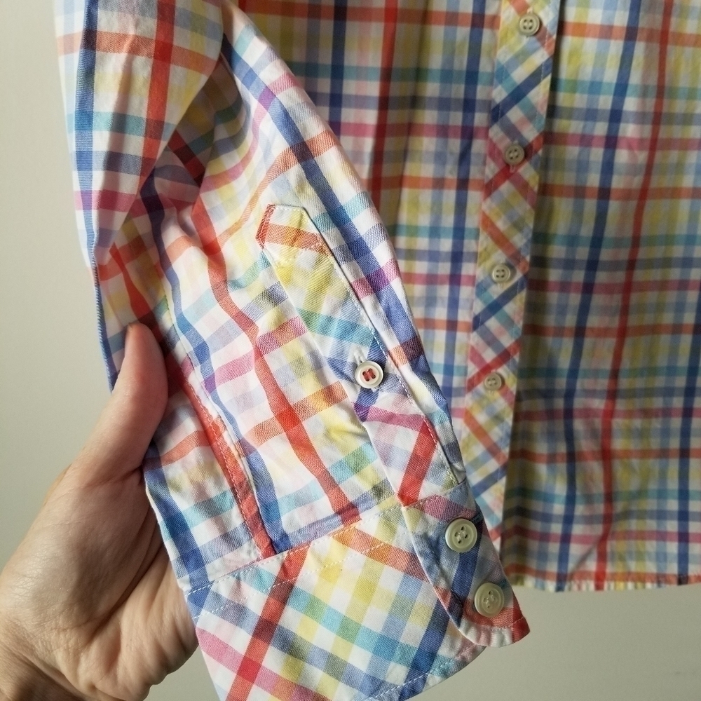 Talbots Rainbow Plaid Button Down Long Sleeve Dre… - image 2
